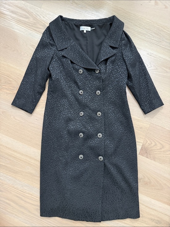Teri Jon Dresses & Skirts - Rickie Freeman TERI JON Black Jacquard Double Breasted Coat Dress Rhinestone 10